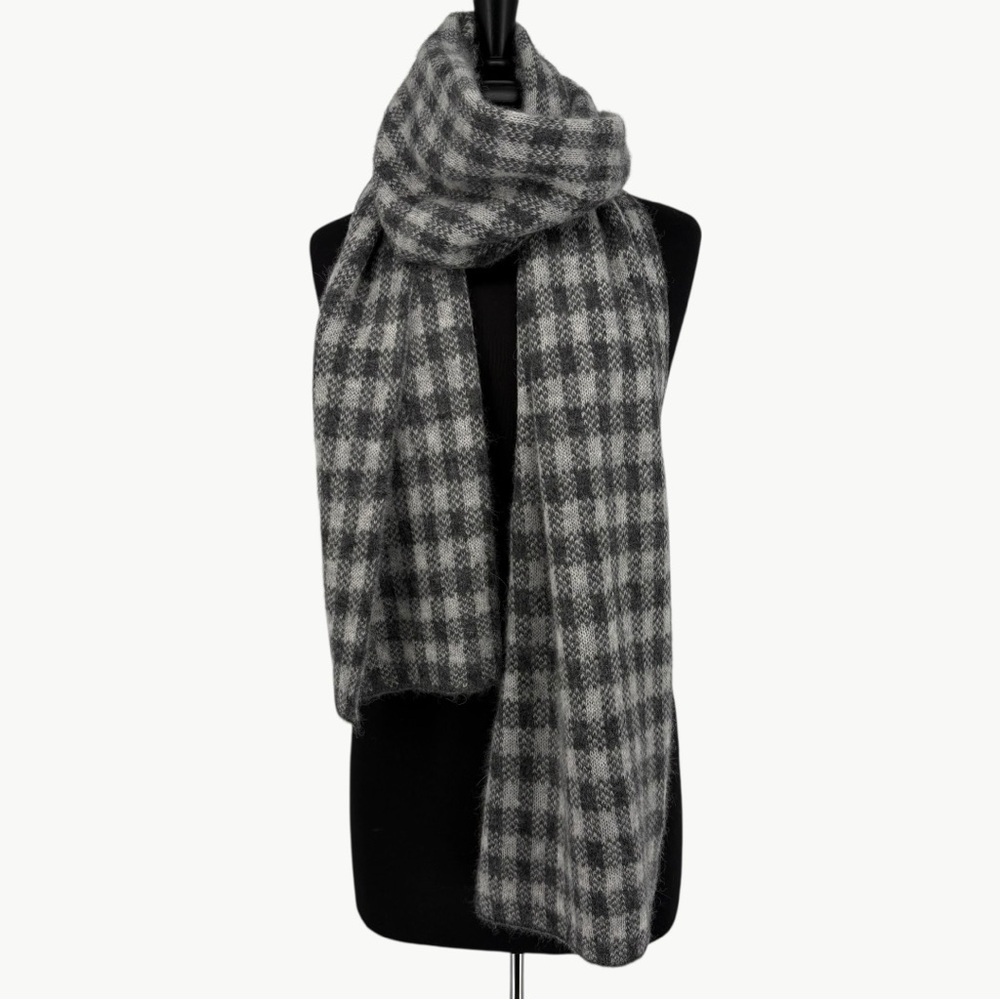 Everlane Alpaca Patterned Scarf Gray White Buffalo Check Unisex New Oversized